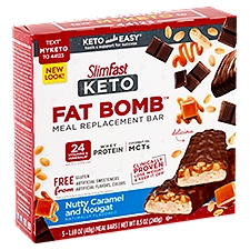 SlimFast Keto Fat Bomb Nutty Caramel and Nougat Meal Replacement Bar, 1.69 oz, 5 count