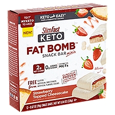 SlimFast Keto Fat Bomb Strawberry Topped Cheesecake Snack Bar Minis, 0.6 oz, 12 count