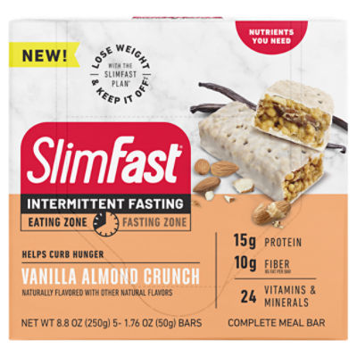 SlimFast Vanilla Almond Crunch Intermittent Fasting Complete Meal Bar, 1.76 oz, 5 count