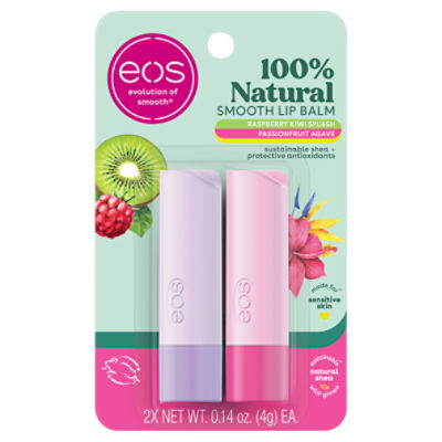 eos 100% Natural Raspberry Kiwi Splash and Passionfruit Agave Smooth Lip Balm, 0.14 oz, 2 count