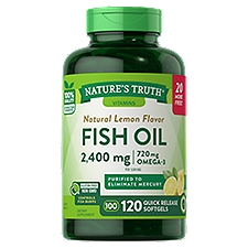 Nature's Truth Vitamins Natural Lemon Flavor Fish Oil 1200 mg, Quick Release Softgels, 120 Each