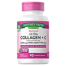 Nature's Truth Hydrolyzed Ultra Collagen + C 1000 mg, Dietary Supplement Coated Caplets, 90 Each
