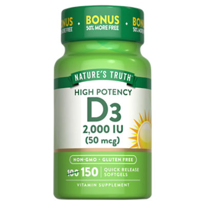 Nature's Truth High Potency D3 Vitamin Supplement, 50 mcg, 150 count