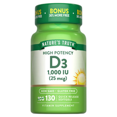 Nature's Truth High Potency D3 Vitamin Supplement, 1,000 IU (25 mcg), 130 count