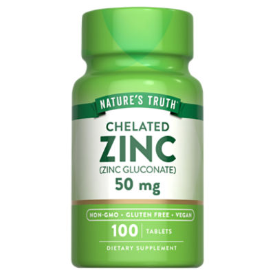 Nature's Truth Chelated Zinc (Zinc Gluconate) Dietary Supplement, 50 mg, 100 count