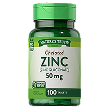 Nature's Truth Vitamins Chelated Zinc Gluconate Dietary Supplement, 50 mg, 100 count
