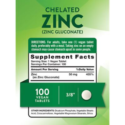 glutathione zinc gluconate Nature's Truth Chelated Zinc (Zinc Gluconate) Dietary Supplement, 50 mg,  100 count