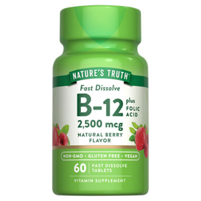 Nature's Truth Fast Dissolve B-12 Plus Folic Acid Vitamin Supplement, 60 count