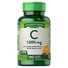 Nature's Truth Vitamins C Plus Bioflavonoids & Wild Rose Hips 1000 mg, Coated Caplets, 100 Each