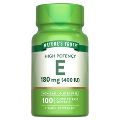 Nature's Truth High Potency E Vitamin Supplement, 180 mg, 100 count