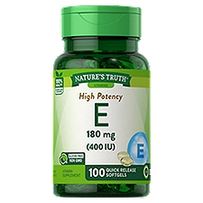 Nature's Truth Vitamins High Potency E 180 mg, Vitamin Supplement, 100 Each