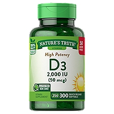 Nature's Truth Vitamins High Potency D3 Quick Release Softgels, 2000 IU, 300 count