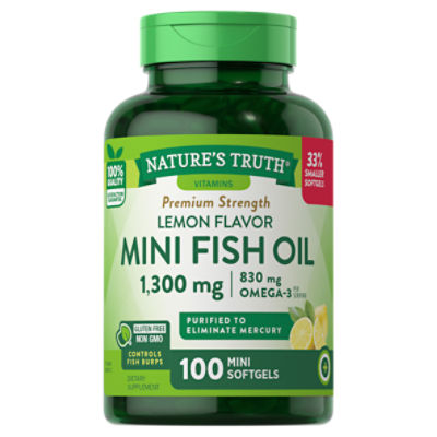 Nature's Truth Premium Strength Lemon Flavor Mini Fish Oil Dietary Supplement, 100 count
