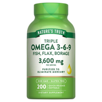 Nature's Truth Triple Omega 3-6-9 Dietary Supplement, 3,600 mg, 200 count