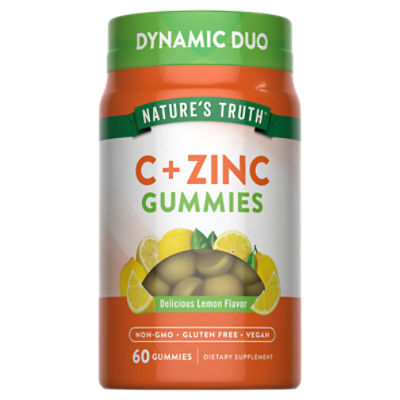 Nature's Truth Delicious Lemon Flavor C + Zinc Gummies Dietary Supplement, 60 count