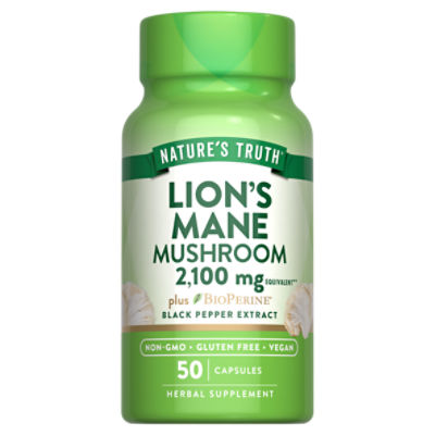 Nature's Truth Black Pepper Extract Lion's Mane Mushroom Herbal Supplement, 2,100 mg, 50 count