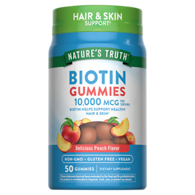 Nature's Truth Delicious Peach Flavor Biotin Gummies Dietary Supplement, 50 count