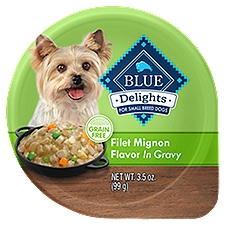 Blue Buffalo Delights Natural Adult Small Breed Wet Dog Food Cup, Filet Mignon Flavor in Hearty Gravy 3.5-oz