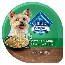 Blue Buffalo Delights Natural Adult Small Breed Wet Dog Food Cup, New York Strip Flavor in Hearty Gravy 3.5-oz