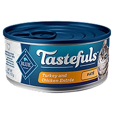 BLUE Tastefuls Turkey and Chicken Entrée Paté, Natural Food for Adult Cats, 5.5 Ounce