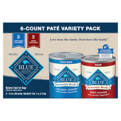 Blue Buffalo Blue's Stew Chicken & Beef In Gravy Wet Dog Food Variety Pack for Adult Dogs, Grain-Free, 12.5 oz. Cans (6 Pack)