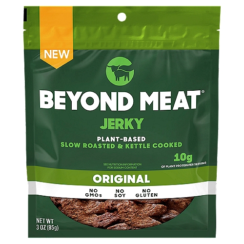 Beyond Meat Original Plant-Based Jerky, 3 oz
Go beyond snacking with NEW Beyond Meat Jerky. Our tender cuts are marinated, slow roasted and kettle cooked for a full-flavored, delicious bite. Made with 100% plant-based protein without GMOs, Soy or Gluten, you can eat more of what you love with no compromises. And with 10g of protein per serving, it's the perfect snack to keep you going.