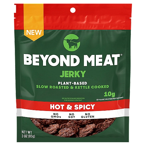 Beyond Meat Hot & Spicy Plant-Based Jerky, 3 oz
Go beyond snacking with NEW Beyond Meat Jerky. Our tender cuts are marinated, slow roasted and kettle cooked for a full-flavored, delicious bite. Made with 100% plant-based protein without GMOs, Soy or Gluten, you can eat more of what you love with no compromises. And with 10g of protein per serving, it's the perfect snack to keep you going.