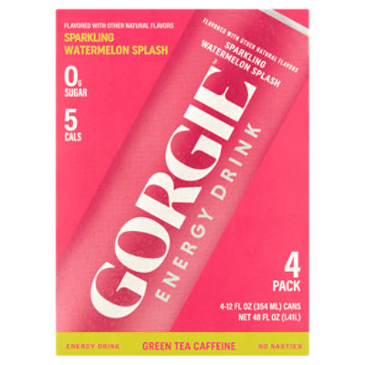 Gorgie Sparkling Watermelon Splash Energy Drink, 12 fl oz, 4 count