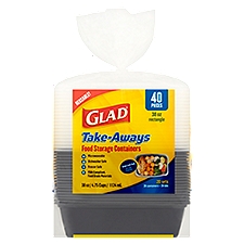 Glad 38 Oz Rectangle Take-Aways Food Storage Containers, 50 count, 20 Each