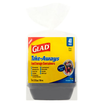 Glad 24 Oz Round Take-Aways Food Storage Containers, 40 Count, 20 Each