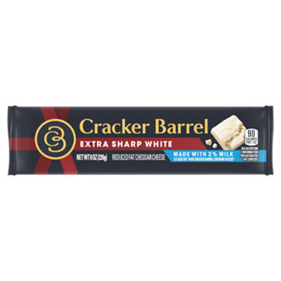 Cracker Barrel Extra Sharp White Reduced Fat Cheddar Cheese, 8 oz, 8 Ounce