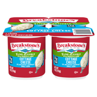Breakstone's Live Actively 2% Milkfat Lowfat Small Curd Cottage Cheese, 4 oz, 4 Count