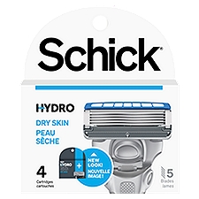 Schick Hydro Skin Comfort Dry Skin 5 Blades Razor with Cartridges, 4 count