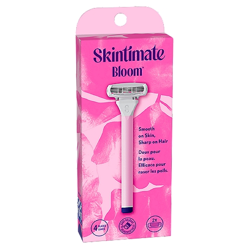 The Skintimate Bloom Razor System makes shaving simple. This razor features a sleek, easy-to-control handle with a textured rubber grip. The flexible cartridge allows you to effortlessly glide over curves and contours, while 4 ultra-thin blades get close to wherever you shave. Each razor head has a conditioning strip, which contains Aloe and Vitamin E, that hugs the skin and helps prevent irritation throughout your shave. When you're ready to replace your cartridge, simply click the button on the bottom of the razor handle to release the used cartridge. Although these razor refills for women are compatible with any Skintimate textured razor handle, we recommend pairing them with the Bloom Shave Gel for the ultimate shave and a blissful sensory-drenching experience.
