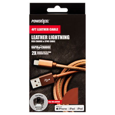 PowerXcel 4ft Leather Lightning USB Rapid Charge & Sync Cable