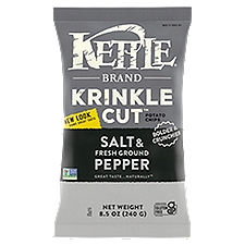 Kettle Brand Krinkle Cut Salt & Fresh Ground Pepper, Potato Chips, 9 Ounce