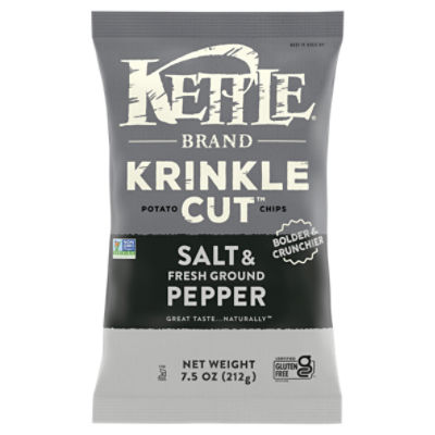 Kettle Brand Potato Chips, Krinkle Cut, Salt & Fresh Ground Pepper Kettle Chips, 7.5 Oz