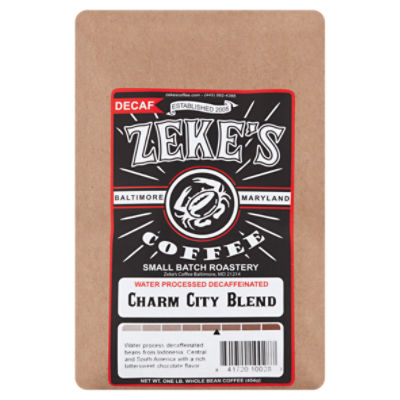 Zeke's Coffee Decaf Charm City Blend Whole Bean Coffee, 1 lb