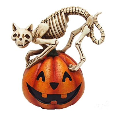 Nature's Mark Halloween Poly-Resin Skeleton Dog on Pumpkin Decor, 1 each