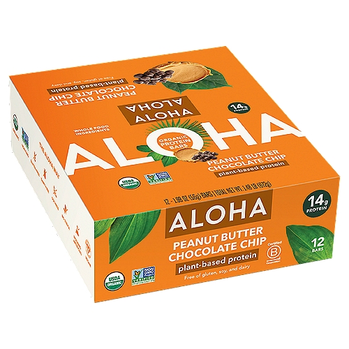 Aloha Organic Peanut Butter Chocolate Chip Protein Bars, 1.98 oz, 12 count