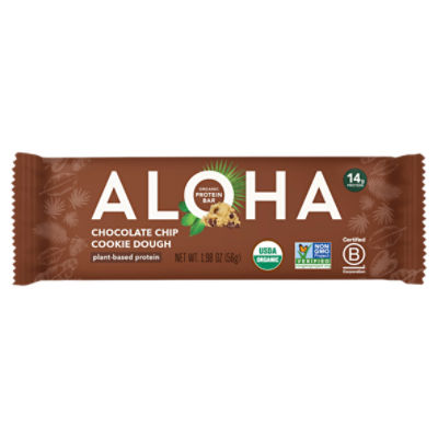 Aloha Chocolate Chip Cookie Dough Organic Protein Bar, 1.98 oz, 1.98 Ounce