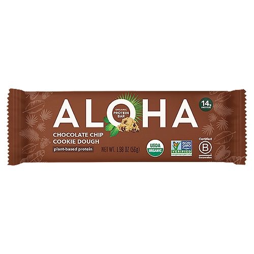 The taste of chewy cookie dough with a generous helping of chocolate chips may make you forget just how nutritious our cookie dough protein bar really is. Indulge in this gluten and soy free snack packed with sunflower butter, vegan chocolate chips, and 14g of brown rice protein. Eat and live the way Mother Nature intended with a little help from ALOHA. Always free from: gluten, dairy, soy, stevia, and sugar alcohol sweeteners.
