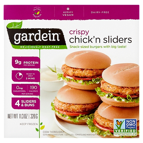 Gardein Crispy Chick'n Sliders & Buns, 4 count, 11.3 oz
Be inspired. Eat well.
Our sliders will sizzle with your favorite toppings or these easy-to-make spreads!