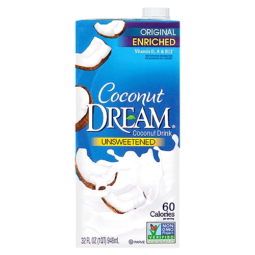 Coconut Dream® Unsweetened Original Enriched Coconut Drink 32 fl. oz. Aseptic Pack
Taste the Dream®
If you're looking for dairy-free with no compromise, stop imagining and start enjoying Coconut Dream® Enriched Original coconut drink!
Coconut Dream® Enriched Original coconut drink is creamy, refreshing goodness you can pour on fruit or cereal, in your coffee or add to an energizing smoothie so you can Dream Without Limits™!
Coconut Dream® Enriched Original coconut drink is a excellent source of vitamins D, A and B12* and is lactose free so you can Have a Dream™

Benefits
✓ Lactose free and dairy free
✓ Excellent source of vitamins D, A & B12*
*See Nutrition Information for Saturated Fat Content
✓ Non-GMO Project verified
✓ Gluten Free
✓ Kosher
✓ Vegan