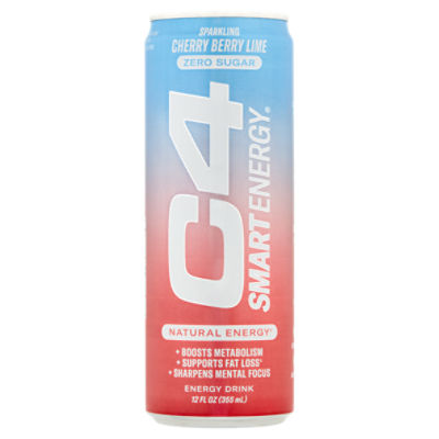 C4 Smart Energy Zero Sugar Cherry Berry Lime Sparkling Energy Drink, 12