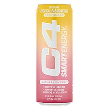 C4 Smart Energy Zero Sugar Tropical Passionfruit Sparkling Energy Drink, 12 fl oz, 12 Fluid ounce