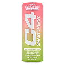 C4 Smart Energy Zero Sugar Strawberry Guava Sparkling Energy Drink, 12 fl oz, 12 Fluid ounce