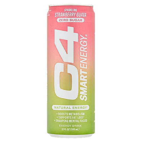 C4 Smart Energy Zero Sugar Strawberry Guava Sparkling Energy Drink, 12 fl oz