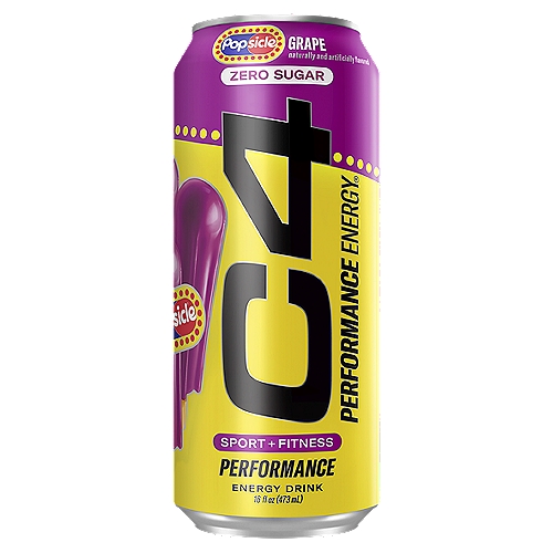 C4 Performance Energy Popsicle Zero Sugar Grape Energy Drink, 16 fl oz