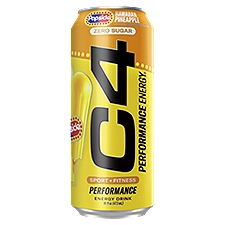 C4 Performance Energy Popsicle Zero Sugar Hawaiian Pineapple Energy Drink, 16 fl oz, 16 Fluid ounce